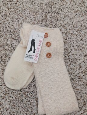 Women's Over the Knee Cream Knit Socks with Button Detail